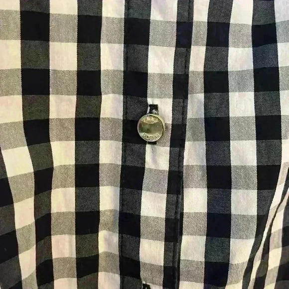 ANNE KLEIN Navy Checkered 3/4 Length Sleeve Tie Front Button Down Shirt Top - Picture 2 of 4